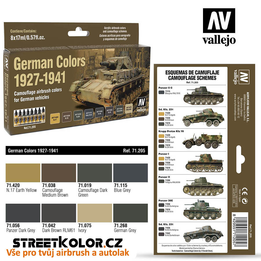 Vallejo sada 71.205 airbrush barev German 1927-1941, 8x17 ml