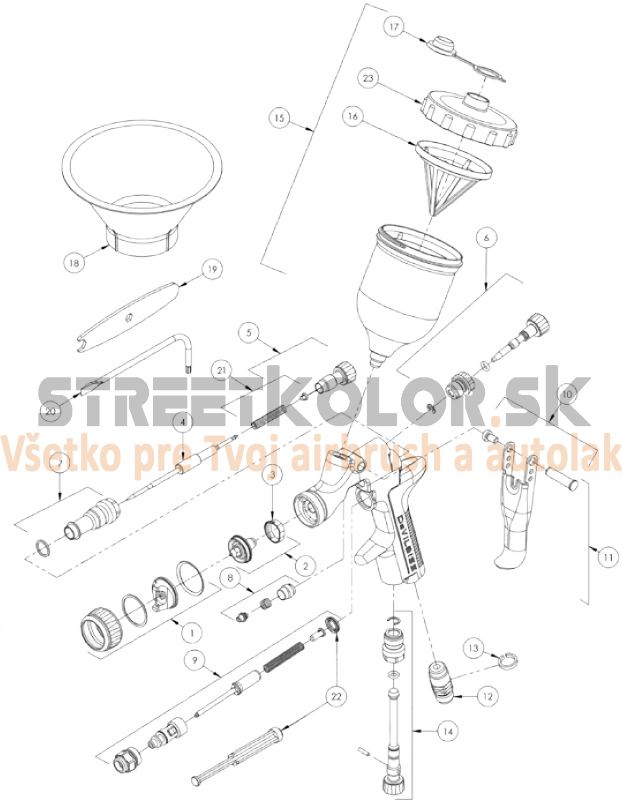 Striekacia pištoľ DeVilbiss SRI PRO LITE MICRO - Zoznam dielov Striekacia pištoľ DeVilbiss SRI PRO LITE MICRO - Zoznam dielov
