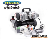Airbrush set Fengda: Kompresor AS-48A a pistole FE-130 + hadice + kartáčky + bar