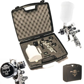 Stříkací pistole ANI SKULL/S H2 TMD2 v kufru 3 v 1 (CLEAR, WB, HVLP) s digitálním manometrem 1,2 mm tryska – prémiová italská kvalita