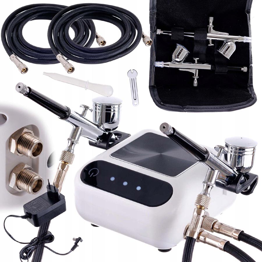 Airbrush set OCTAGON HSA9K WHITE s kompresorem a dvěma airbrush pistolemi s tryskou 0,3mm