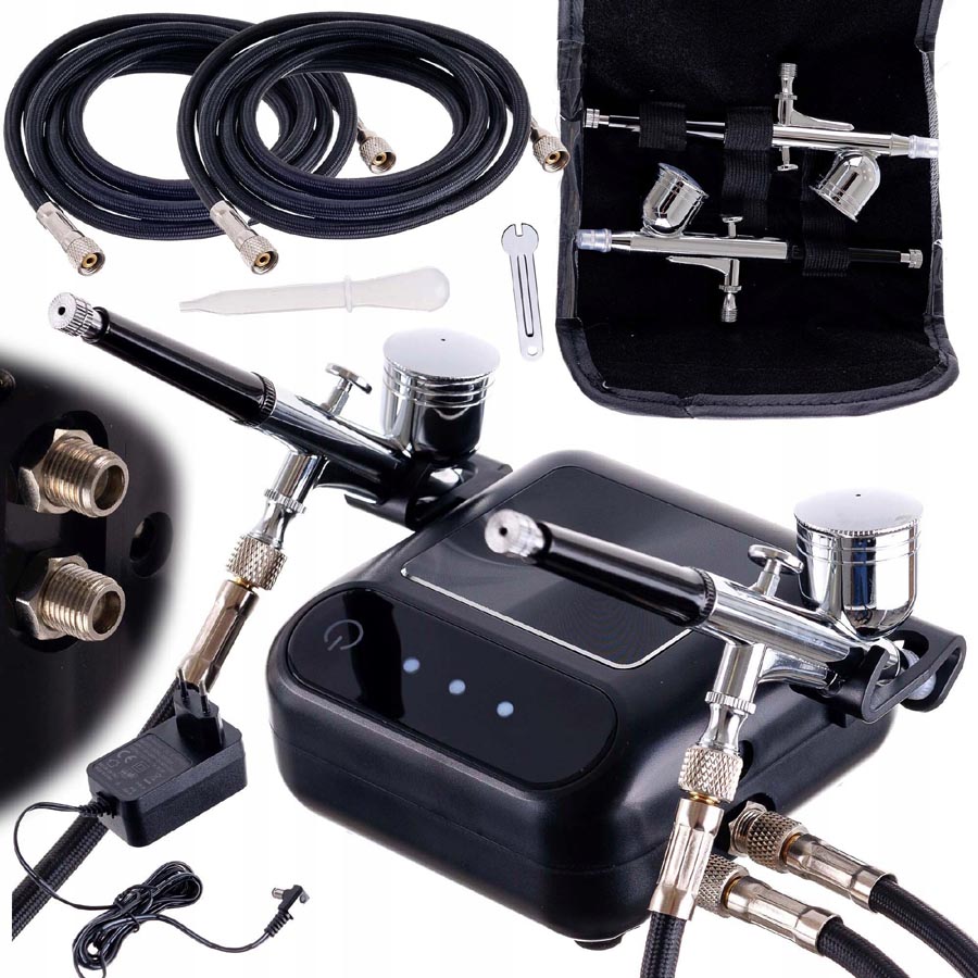 Airbrush set OCTAGON HSA9K BLACK s kompresorem a dvěma airbrush pistolemi s tryskou 0,3mm