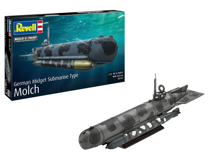 Revell 05187 German Midget Submarine Type Molch plastikový model ponorky 1:72, 33 dílů