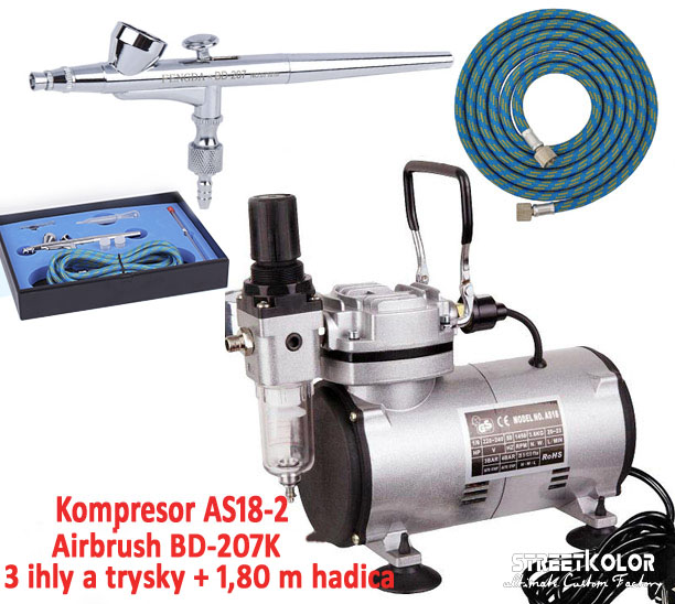 Airbrush set FENGDA: Kompresor AS18-2 + Airbrush pištoľ BD-207K + hadica