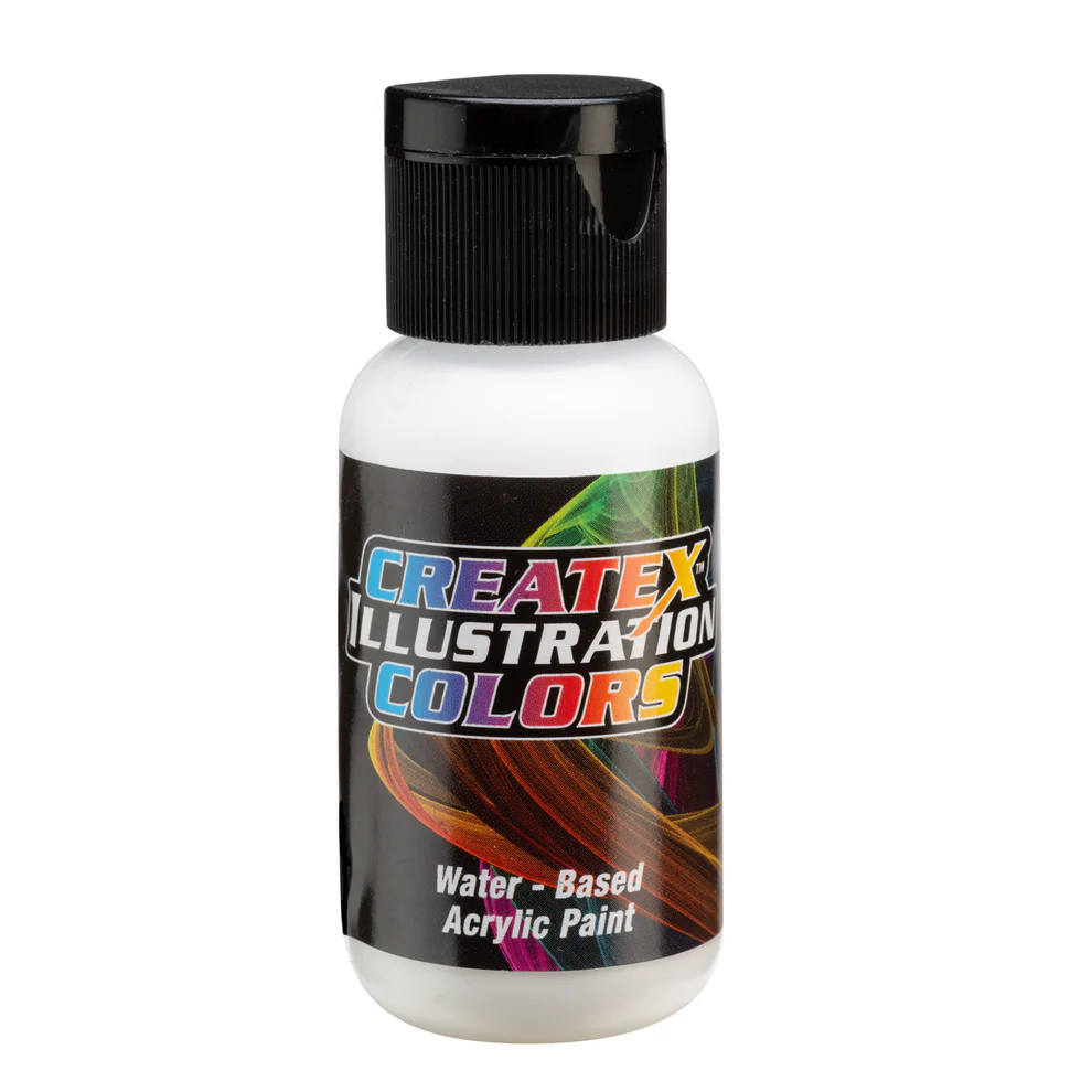 Ilustrační Neprůhledná bílá airbrush barva CreateX 30 ml – 5068 Opaque White