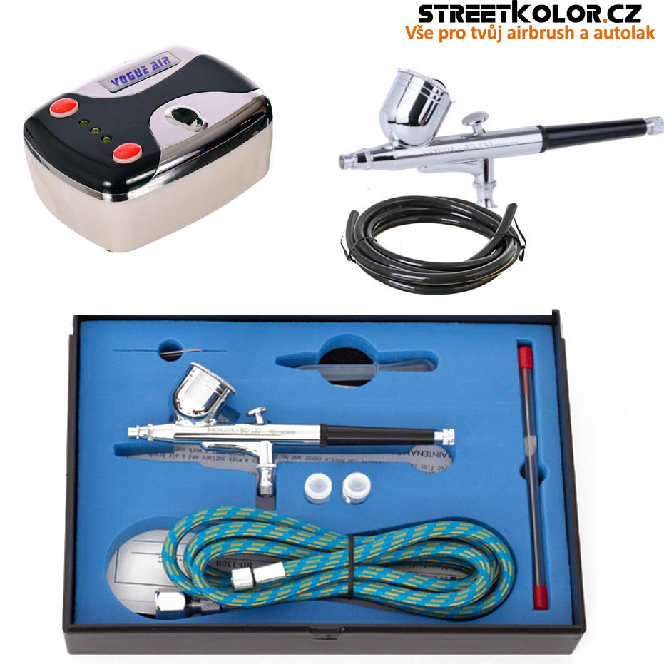 Airbrush set: Kompresor HS08 a pistole BD-130K 0,2 + 0,3 + 0,5mm + hadice