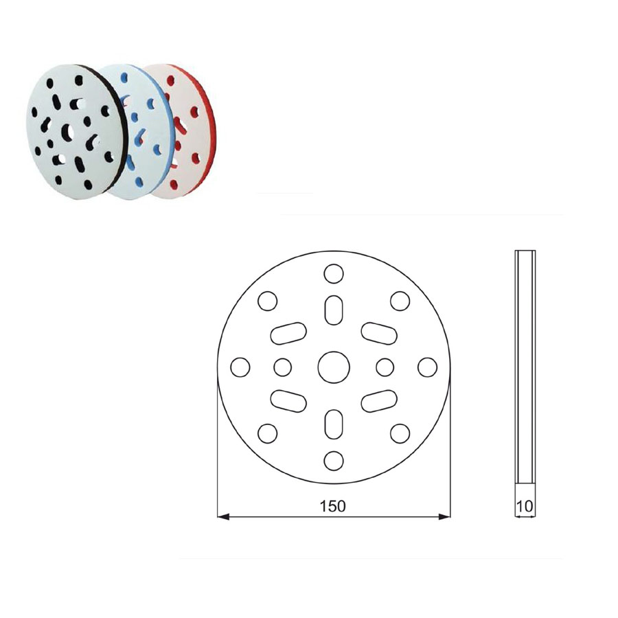 Měkký pěnový mezipodklad (černý), 15 děr, průměr: 150 mm, tloušťka: 10 mm