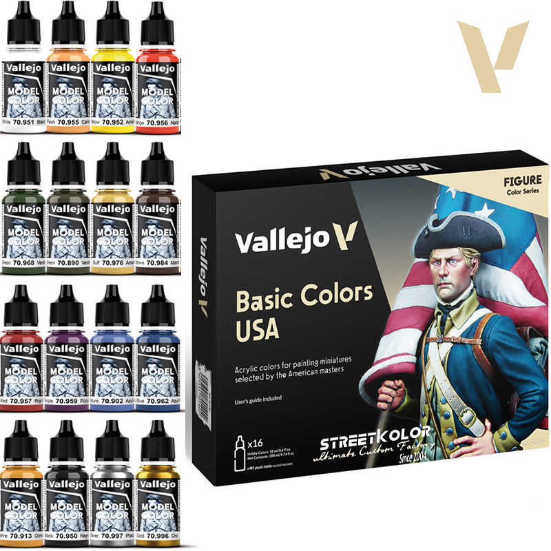 Vallejo 70.140 Model Color Set Basic Colors USA, 16x18 ml