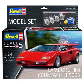 Revell Lamborghini Countach LP500S Model Set auto 1:72, 124 dílů + barvy + lepidlo + štětec
