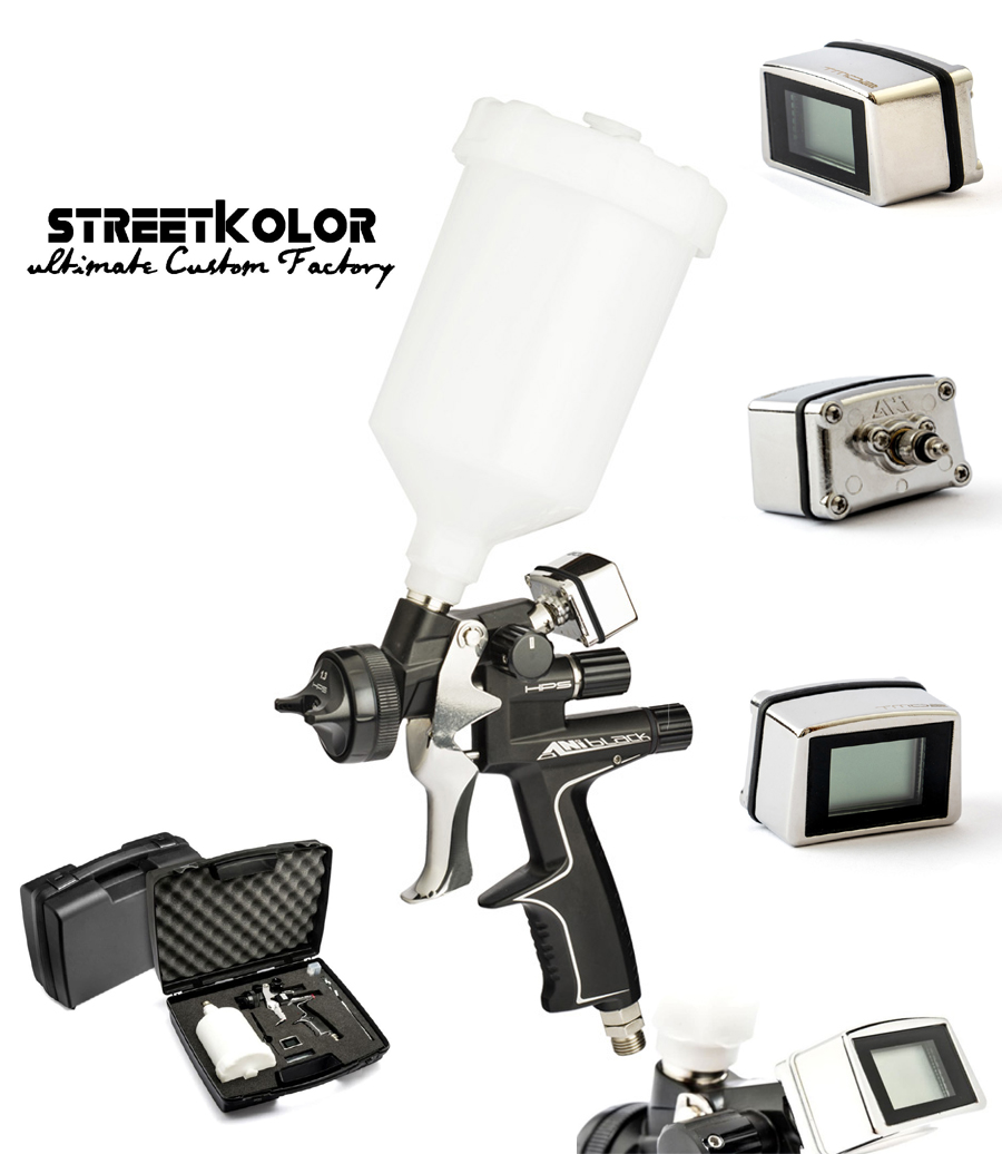 Stříkac pistole ANI BLACK/S + TMD2 v kufříku s digitálním manometrem, MODEL HVLP (Vysoký objem, nízký tlak) 1,7 mm tryska - prémiová italská kvalita