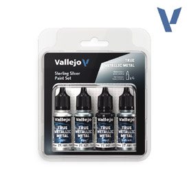 Vallejo 77.251 sada airbrush barev True Metallic, Odstín Sterling Silver, 4x18ml