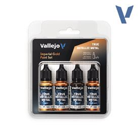 Vallejo 77.252 sada airbrush barev True Metallic, Odstín Imperial Gold, 4x18ml