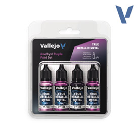 Vallejo 77.255 sada airbrush barev True Metallic, Odstín Amethyst Purple, 4x18ml