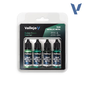 Vallejo 77.257 sada airbrush barev True Metallic, Odstín Dusken Green, 4x18ml