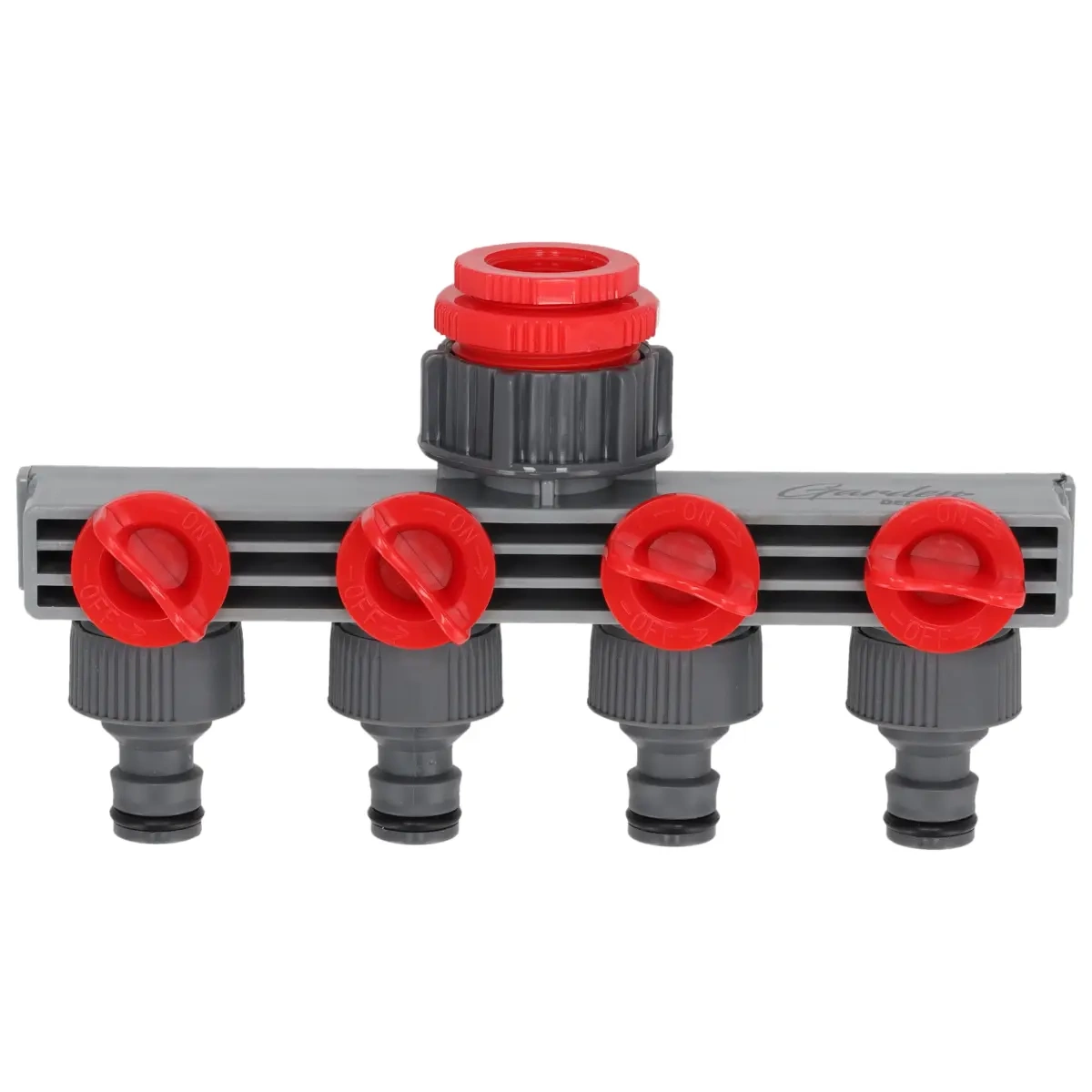 Zahradní čtyřcestný rozdělovač vody na kohoutek, 1/2" - 3/4" - 1"