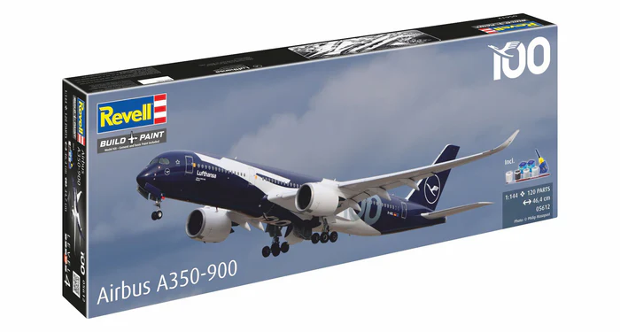 Revell Airbus A350-900 Lufthansa Model Set letadlo 1:144, 120 dílů + barvy + štětec + lepidlo