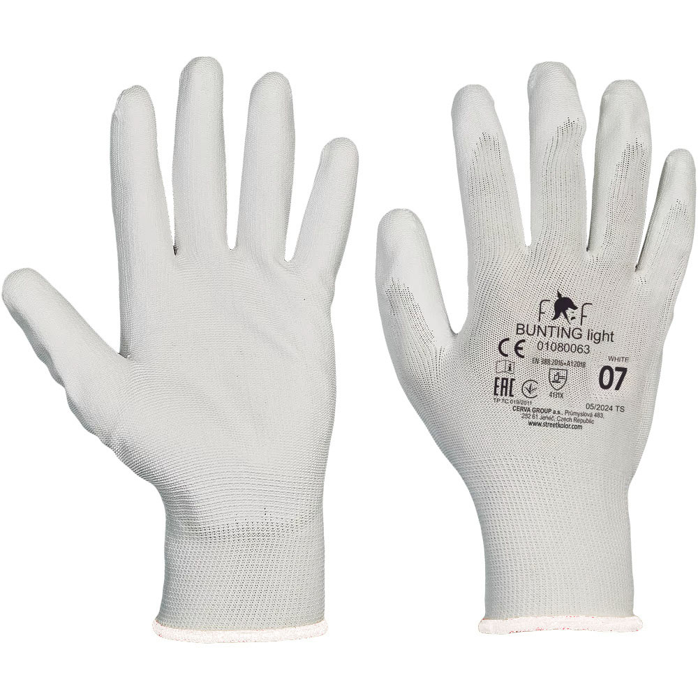 Ochranné pracovní rukavice Fridrich & Fridrich BUNTING LIGHT bílé, velikost 7-S