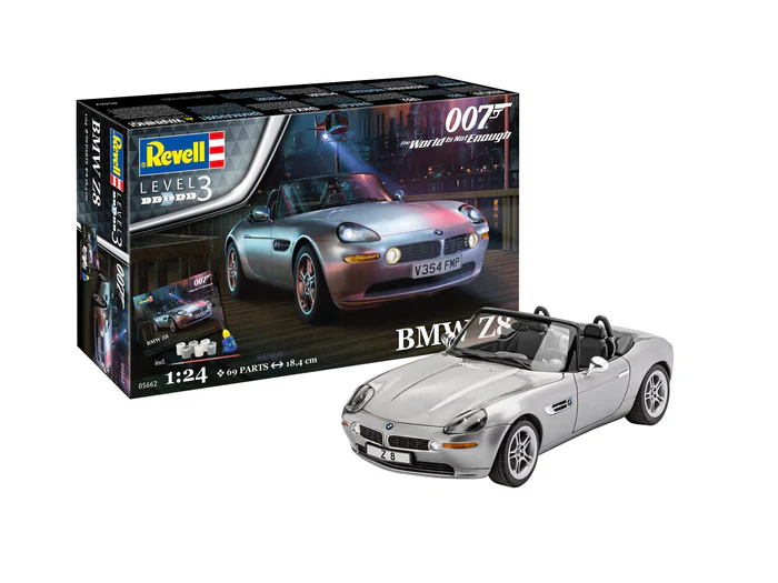 Revell 05662 BMW Z8 James Bond 007 "The World Is Not Enough" Gift Set plastikový model auta 1:24, 69 dílů