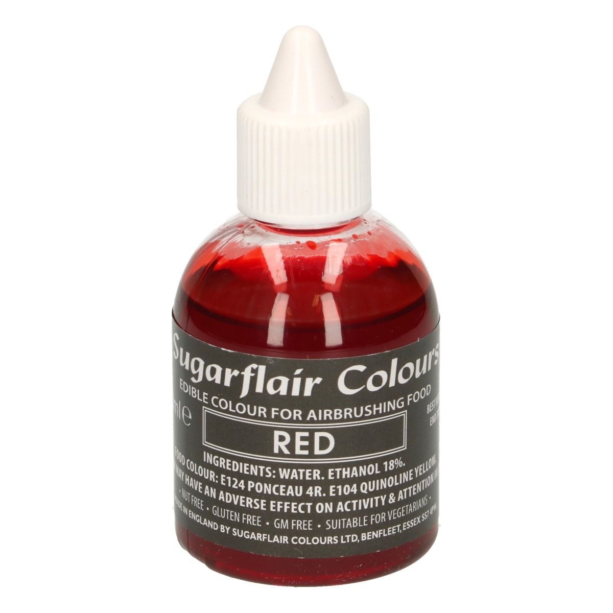 Sugarflair red, červená potravinárska airbrush farba, 60ml