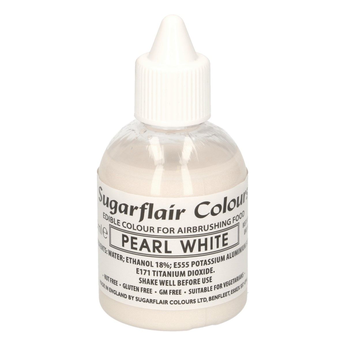 Sugarflair GLITTER PEARL WHITE, biela potravinárska airbrush farba, 60ml