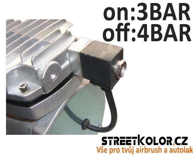 Elektromagnetický přetlakový ventil kompresoru: 3 bar - on, 4 bar - off