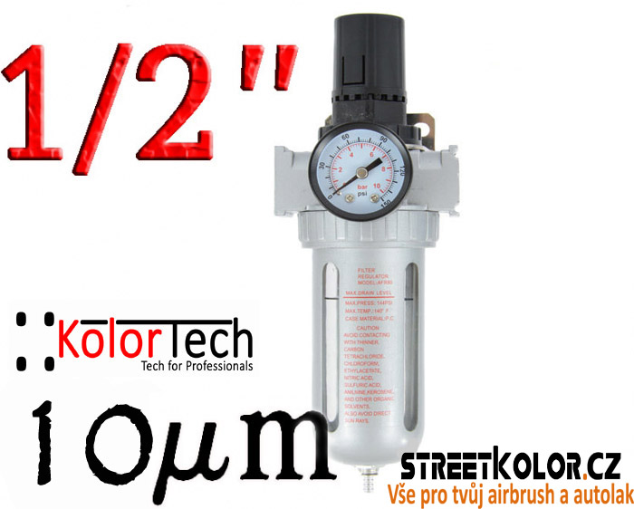 Regulátor tlaku vzduchu s filtrem, vnitřní závit:1/2", Filtrace: 10 mikronů