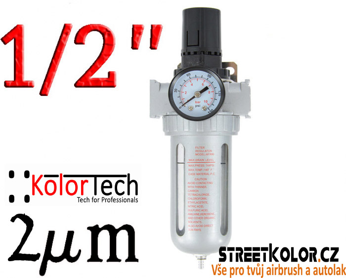 Regulátor tlaku vzduchu s filtrem, vnitřní závit:1/2", Filtrace: 2 mikrony