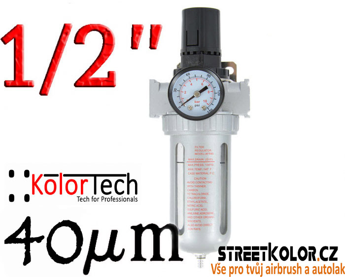 Regulátor tlaku vzduchu s filtrem, vnitřní závit:1/2", Filtrace: 40 mikronů