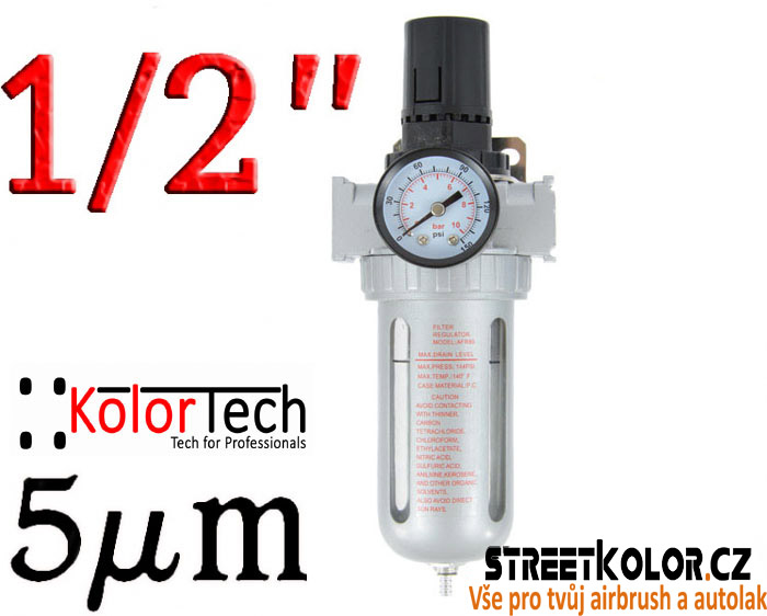 Regulátor tlaku vzduchu s filtrem, vnitřní závit:1/2", Filtrace: 5 mikronů
