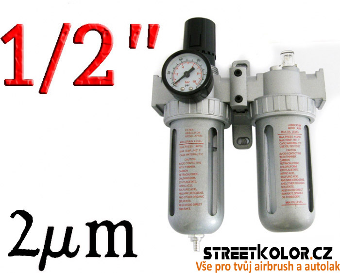 Jednotka úpravy vzduchu, vnitřní závit:1/2" - regulátor, filtr, olejovač, 2µm