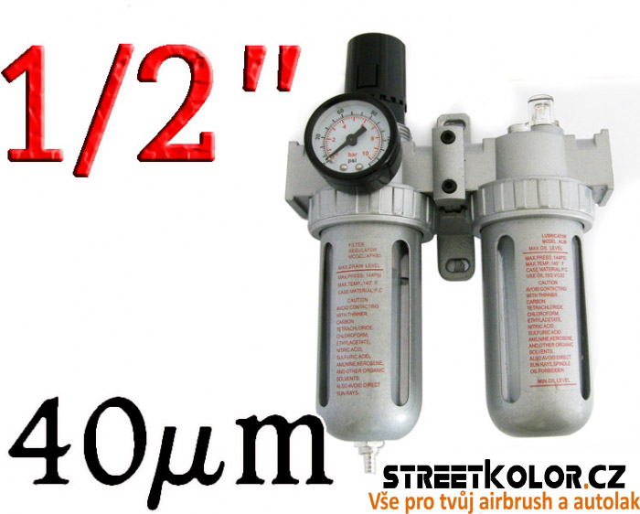 Jednotka úpravy vzduchu, vnitřní závit:1/2" - regulátor, filtr, olejovač, 40µm