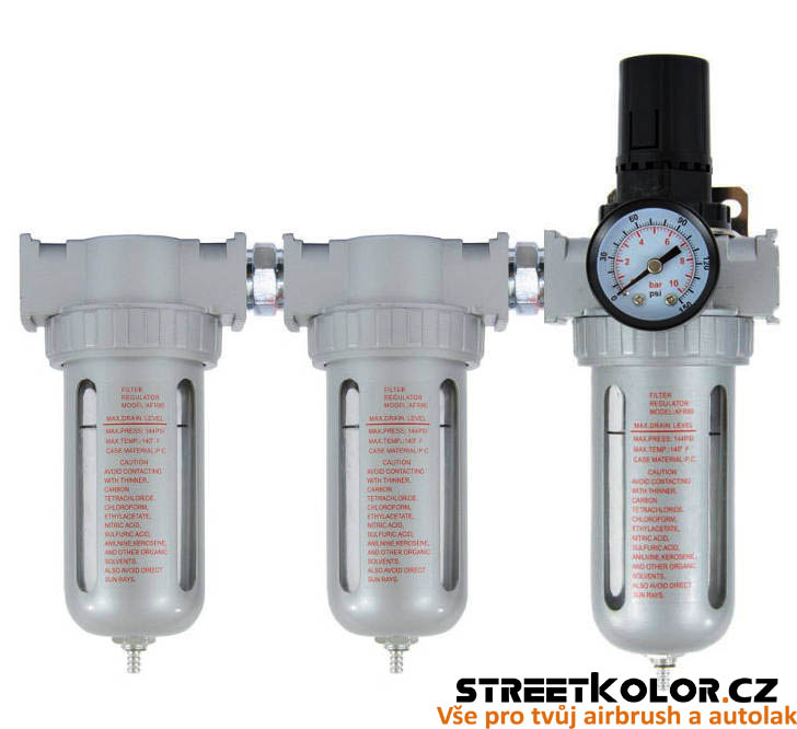 Jednotka úpravy vzduchu: 3 x filtr + regulátor tlaku vzduchu: 1/2"