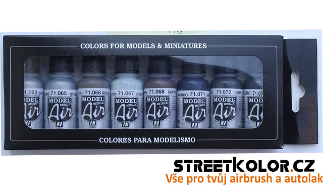 Vallejo 71176 sada airbrush barev Metallic Effects 8x17 ml