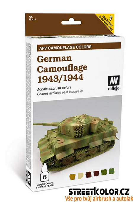 Vallejo 78.414 sada airbrush barev German camouflage 1943/1944 6x8 ml