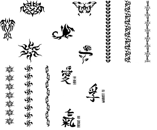 Set pěti nelepiacich tetovacích šablon 21x14,8 cm