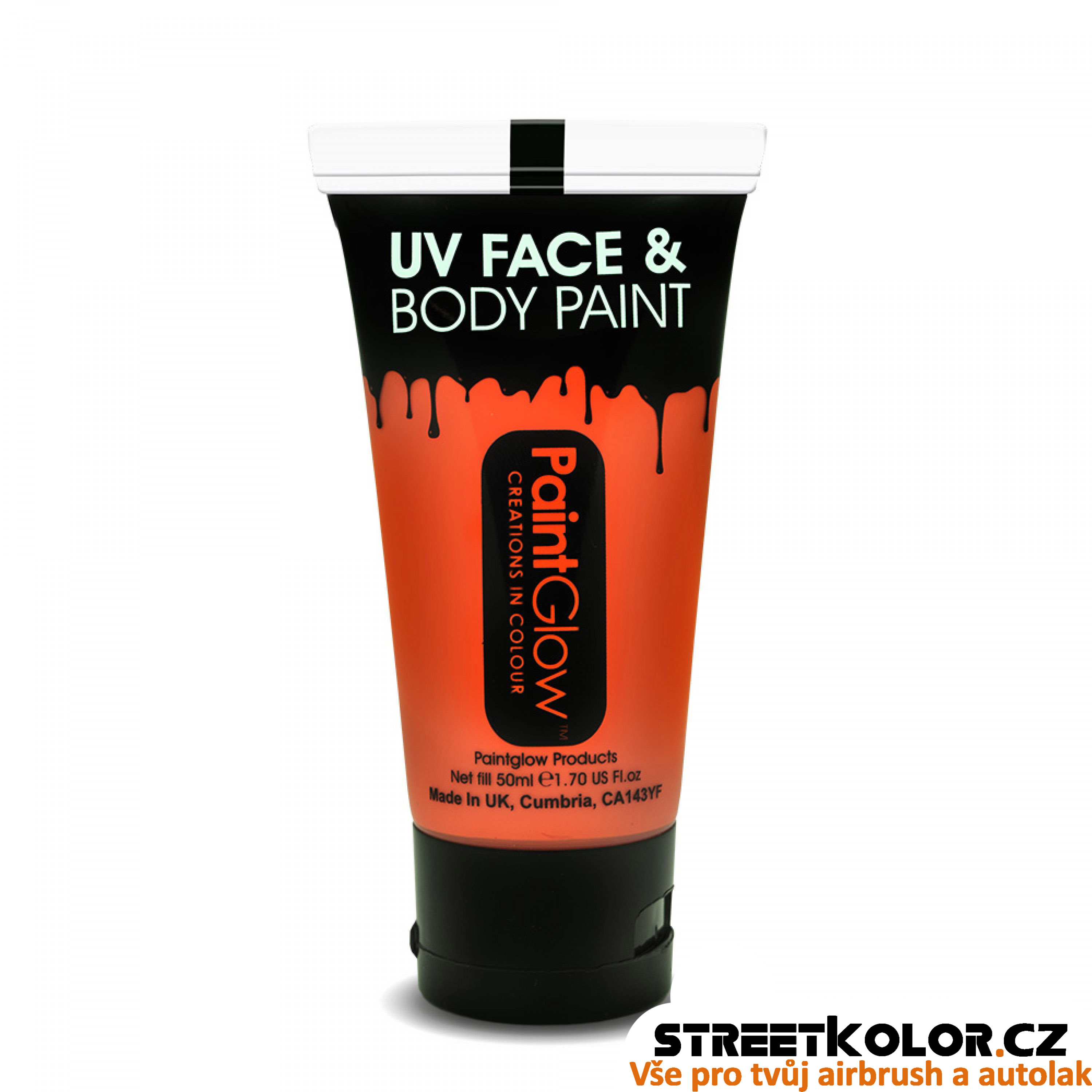 UV Fluorescentní barva Oranžová na tělo a obličej, 50ml