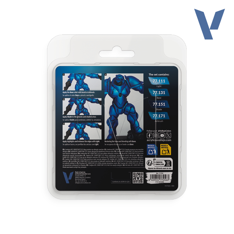 Vallejo 77.256 sada airbrush barev True Metallic, Odstín Sapphire Blue, 4x18ml