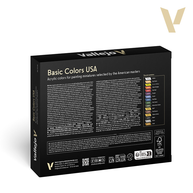 Vallejo 70.140 Model Color Set Basic Colors USA, 16x18 ml
