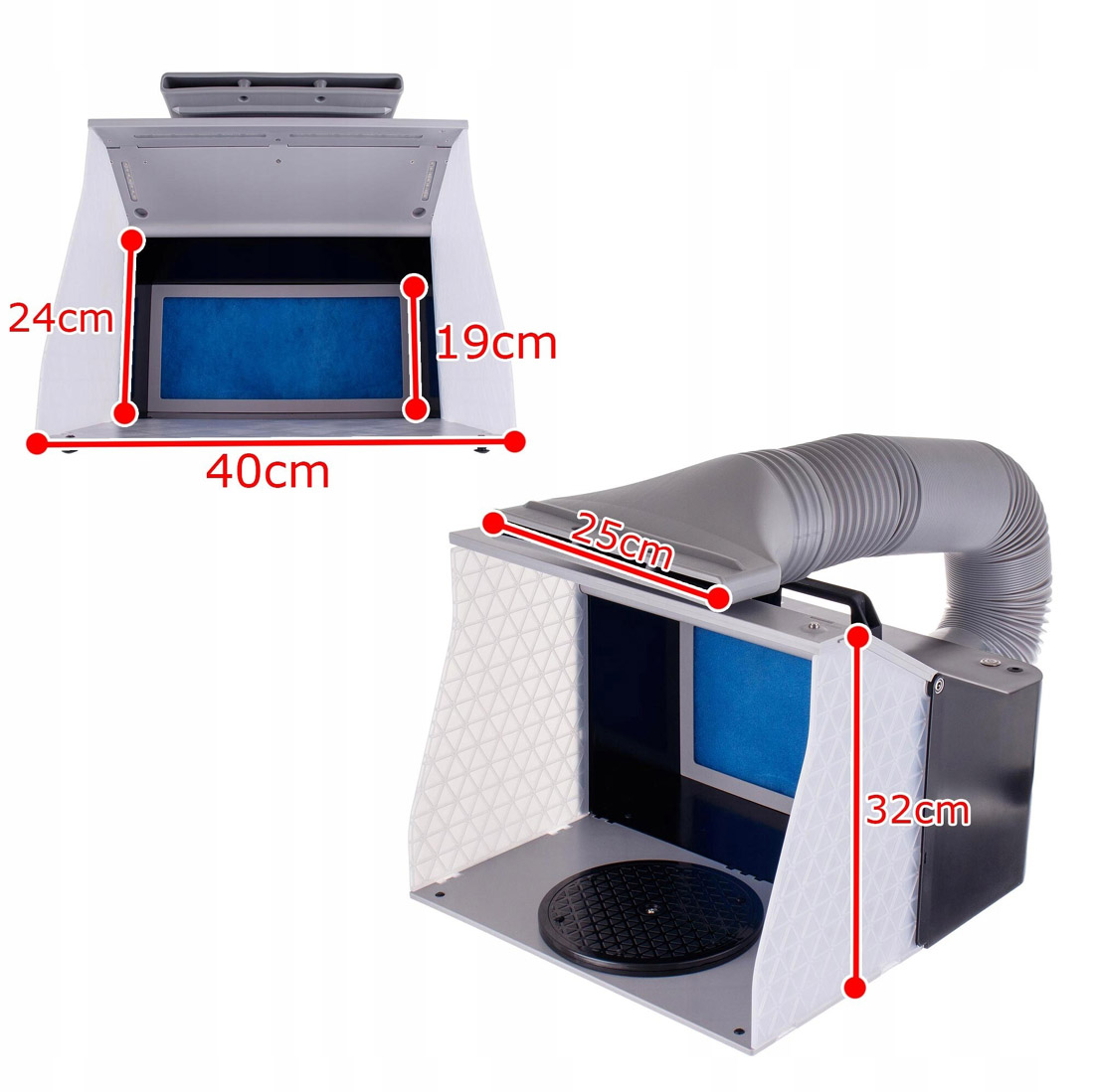 Stříkací box se 2 ventilátory odsávání, LED osvětlením a rotačním stojanem